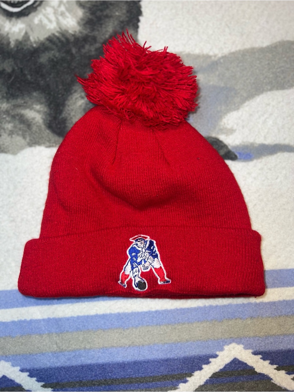 New Era Red New England Patriots Logo NFL Pom Beanie Hat